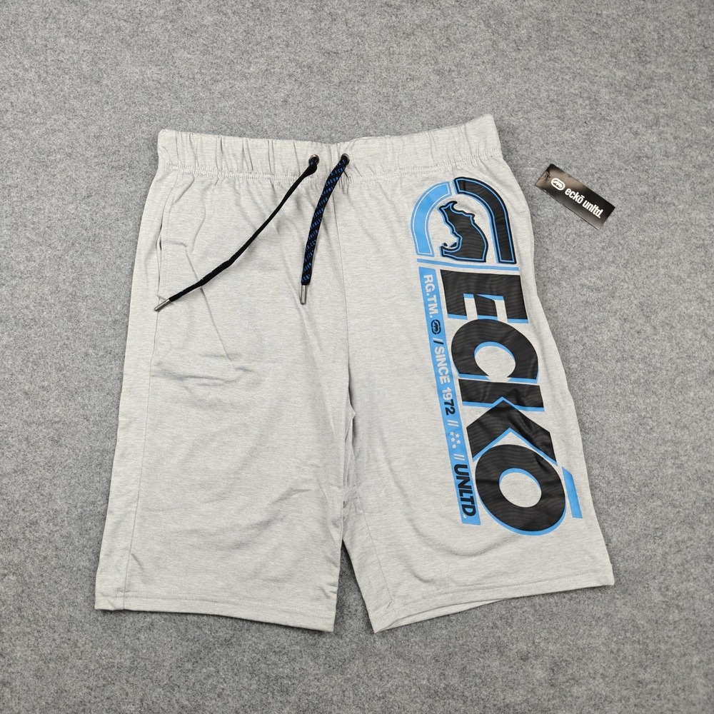 Ecko Unltd Shorts‎ Mens Medium Gray Jersey Drawstring Logo Pockets Athletic New